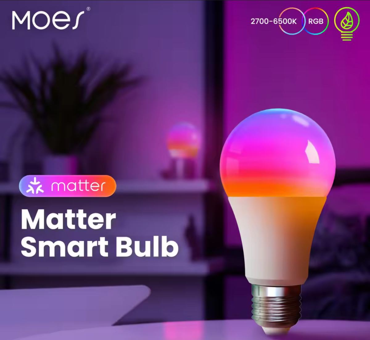 Smart LED Lamp E27 Met Matter Dimbare Bulb 2700-6500K+RGB moes