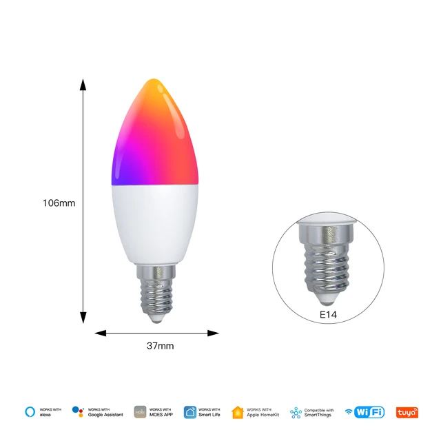 Moes Wifi RGB+WW+KW Slimme Led Lamp Matter E14