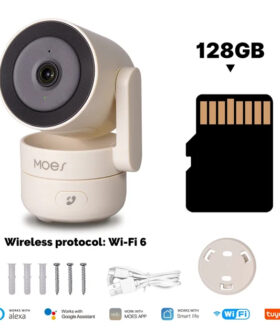 Moes Wifi Smart Binnen HD 4MP 128G opslag Beveiliging PanTilt Camera met nacht zicht, Beweging detectie en Infrarood Nachtzichtmonitor