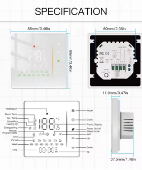 Moes Slimme ZigBee Thermostaat voor Gas Ketel dimenties