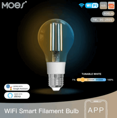 Moes Filament Lamp WIFI LED E27 Dimbaar 2700K-6500K 7W impressie